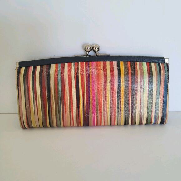 Paul Smith Colorfull Stripped Leather Kisslock Long Large Wallet Designer Boho - Picture 1 of 11